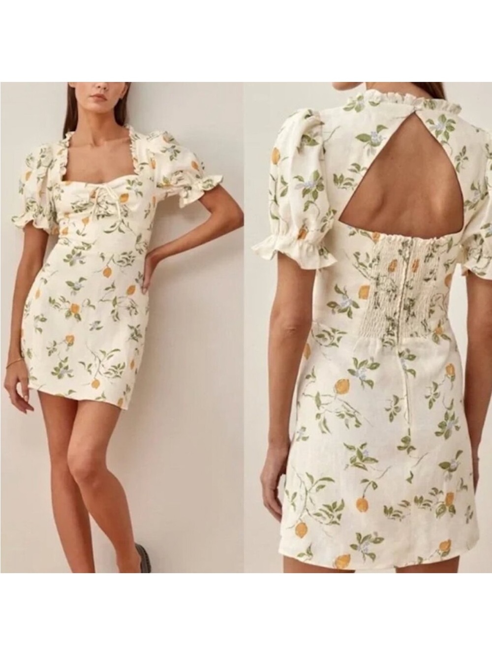 Reformation Easton Dress In Citron Sz 4 100% Linen
